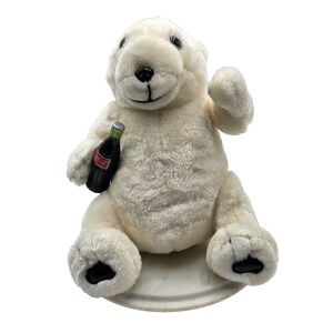 Vintage Coca Cola Polar Bear Holding Coke Bottle Waving Plush Stuffed Animal 14"